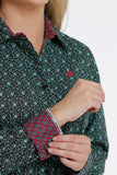 CINCH Women Ranch  L/S Coloured Cuff Green Dress Shirt
