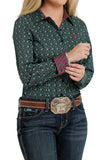 CINCH Women Ranch  L/S Coloured Cuff Green Dress Shirt