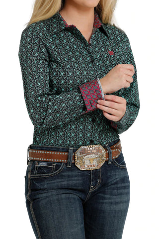 CINCH Women Ranch  L/S Coloured Cuff Green Dress Shirt