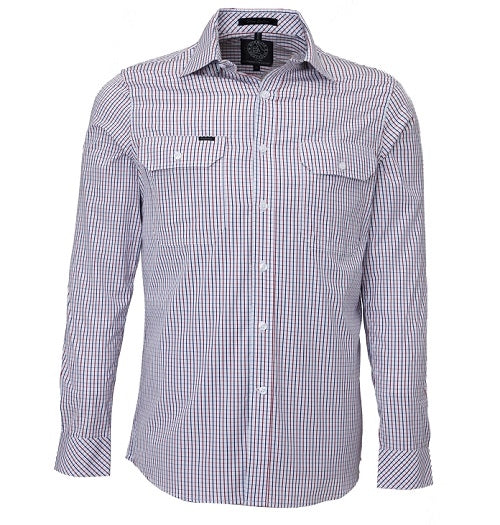 Pilbara Men’s L/S Shirt Double Pockets Red-Navy-White