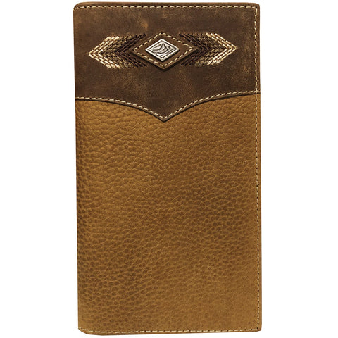 Genuine Leather Clear ID Slots Two Tone with Western Yoke Design Contrast Stitching Diamond Concho Internal Zip Compartment