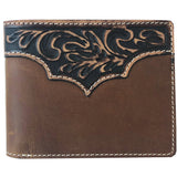 Genuine Leather Two Tone with Western Yoke Tooled Leather Yoke Internal Zip Compartment