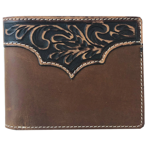 Genuine Leather Two Tone with Western Yoke Tooled Leather Yoke Internal Zip Compartment