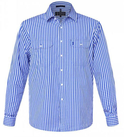 PILBARA MEN'S L/S BLUE WHITE CHECK SHIRT