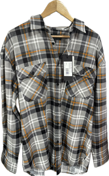 pilbara mens open front long sleeve flannelette shirt orange grey