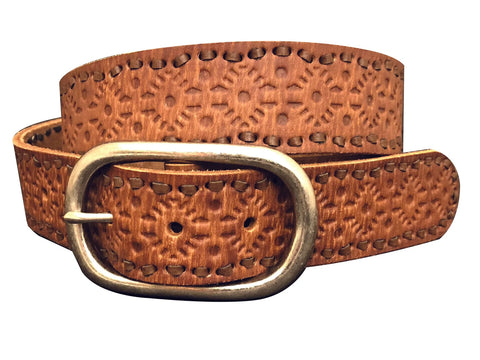 ROPER Women's Distressed Brown Leather Embossed Belt