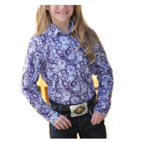 Cruel Girl's Purple Paisley Snap Front Western Shirt