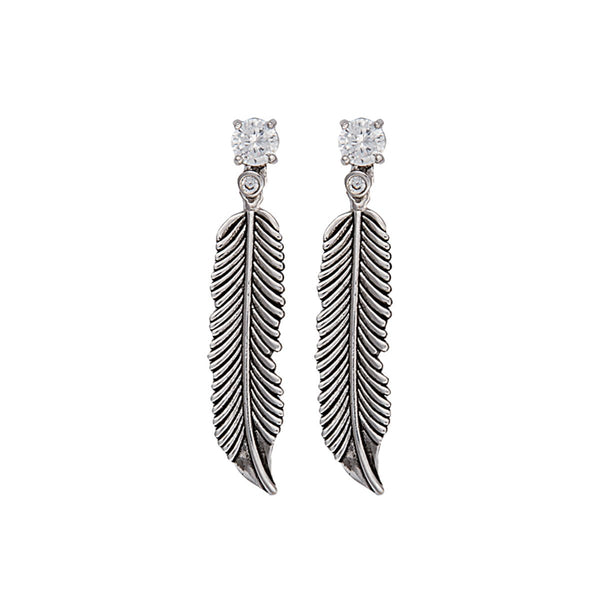 Montana Silversmiths Antiqued Silver Crow Feather on Crystal Stud Earrings