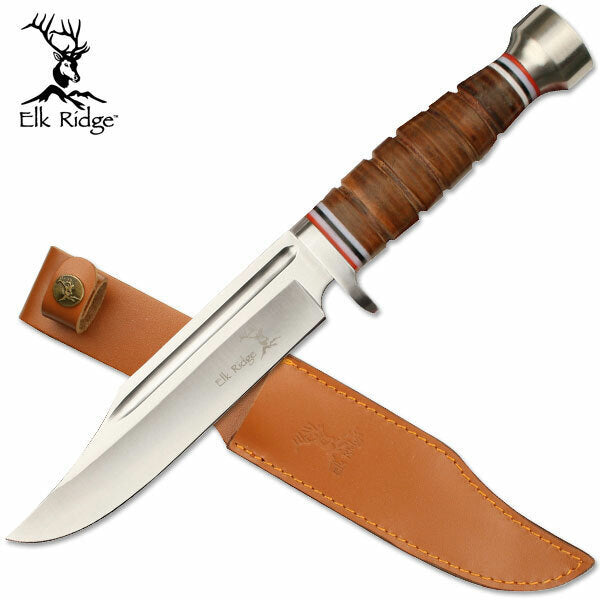 Elk Ridge Fixed Blade Hunter 305mm Stacked Leather Handle