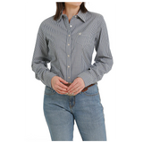 Cinch Women's Long Sleeve Striped Button Shirt -Blue & White
