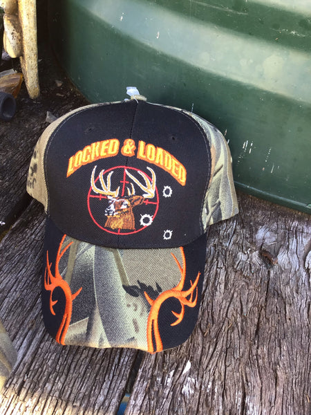 Locked And Loaded Black And Camo Hunt Cap