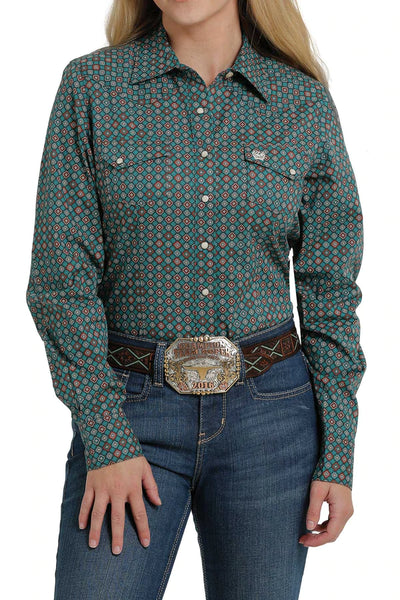 CINCH Women's AMBERLEY SNYDER L/S Green Check Competition Shirt