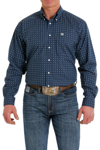 CINCH Men's Stretch Geometric Print Button-Down Western Shirt - Blue / Navy / Black