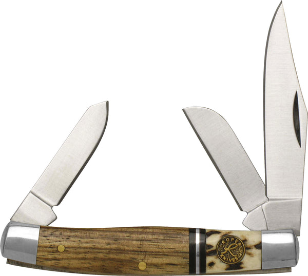Roper Stockman 3 Blade Carbon Steel Blades Wood Handle 4"