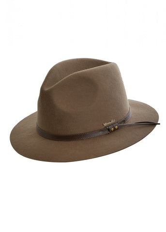 Features: Leather hat band with brass trims, fully lined crown Fabric: 100% Wool Felt Brim Length: 6cm Crown Height: 10cm